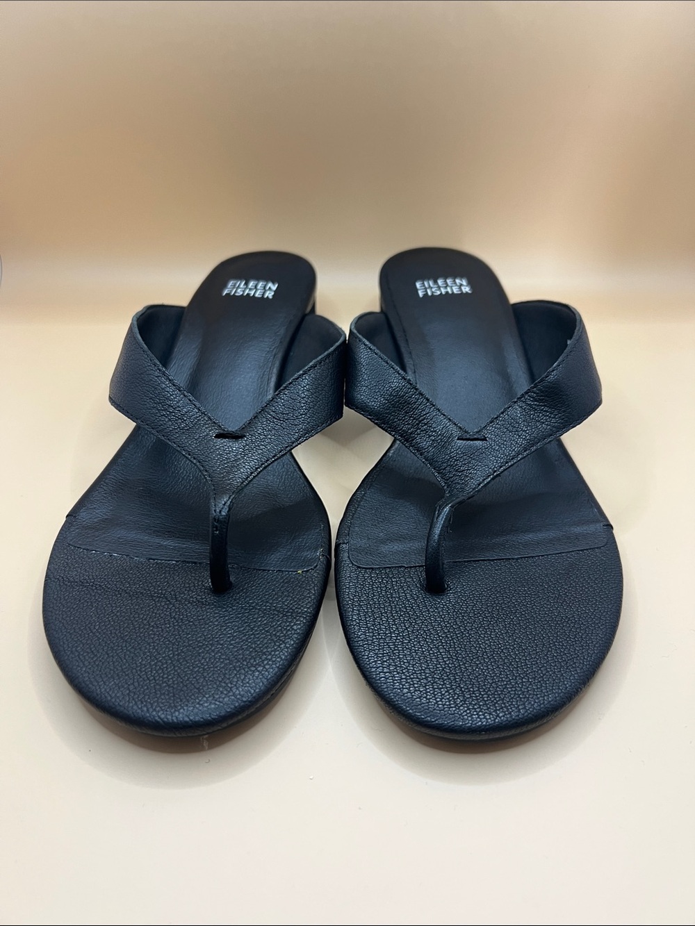 Eileen Fisher Black Leather Thong Slide Sandals